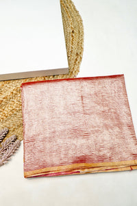 Handwoven Rose Gold Banarasi Crush Tissue Saree