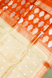Handwoven Cream Banarasi Kora Silk Saree