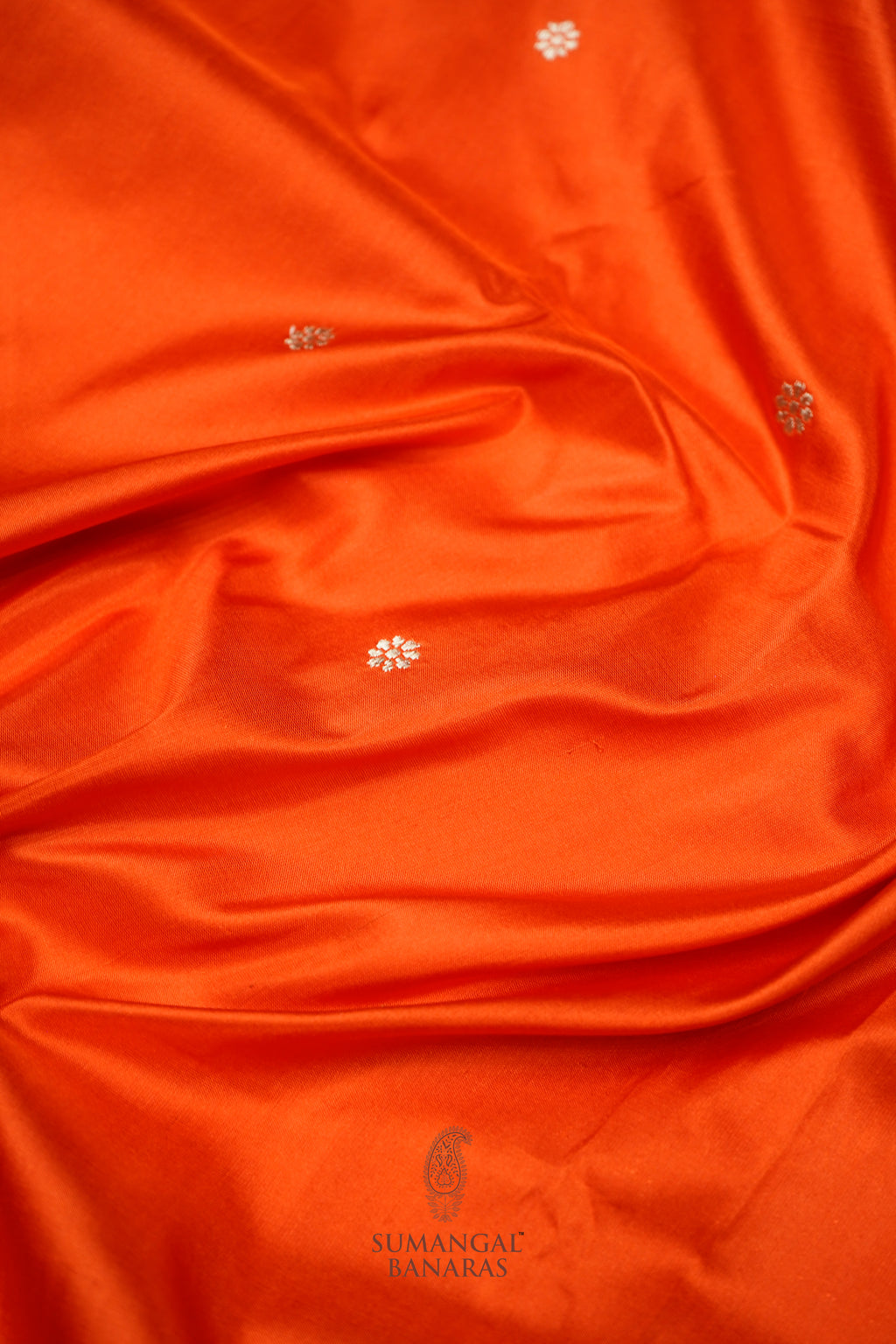 Handwoven Orange Motif Banarasi Katan Silk Saree