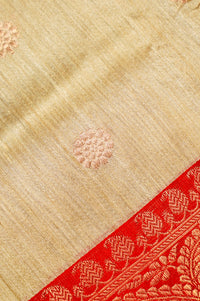 Handwoven Beige Banarasi Tussar Silk Saree