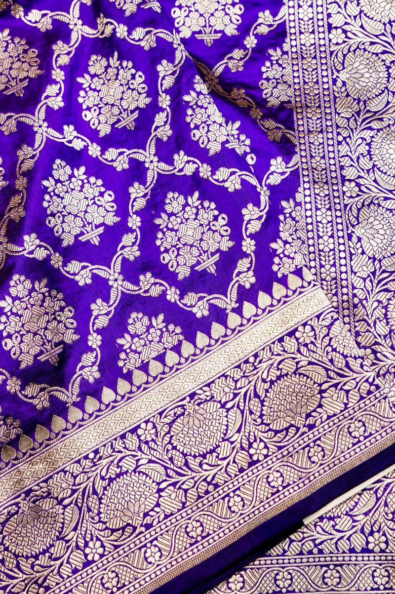 Handwoven Purple Kadhwa Banarasi Katan Silk Saree