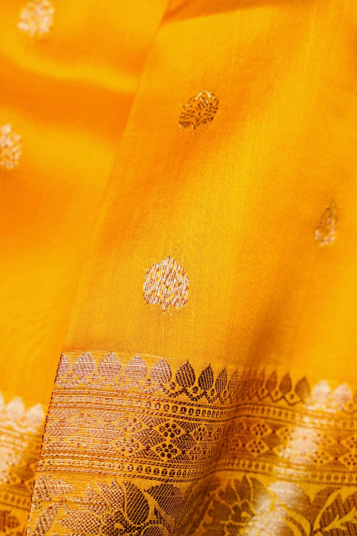 Handwoven Mustard Yellow Banarasi Organza Saree