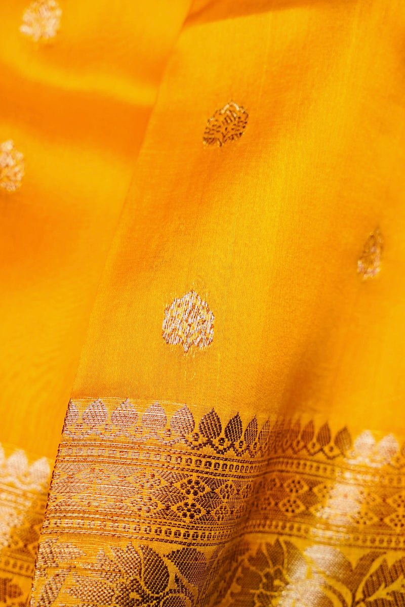 Handwoven Mustard Yellow Banarasi Organza Saree