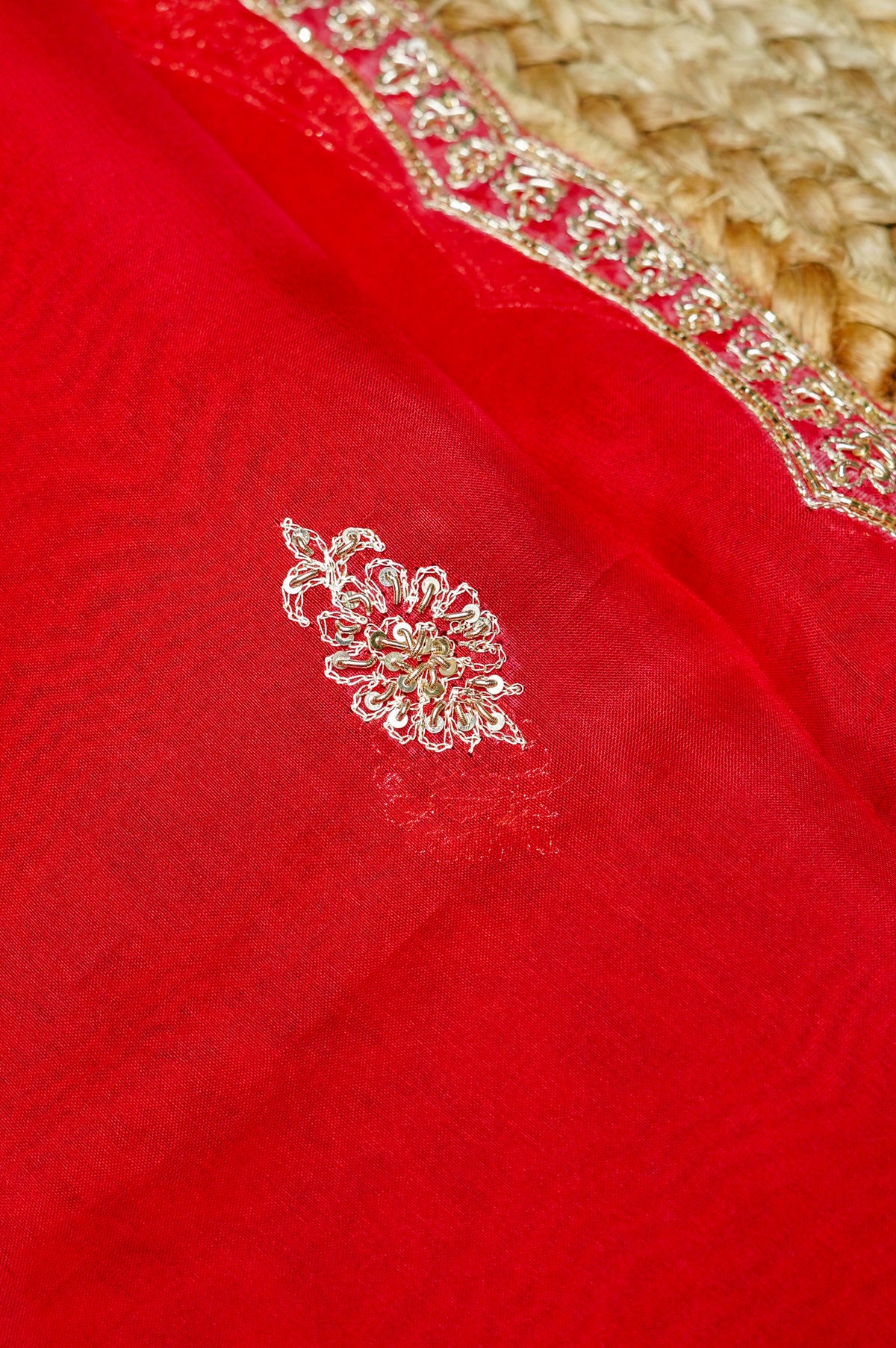Designer Tomato Red Kora Silk Suit