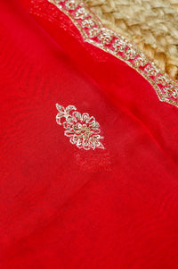 Designer Tomato Red Kora Silk Suit
