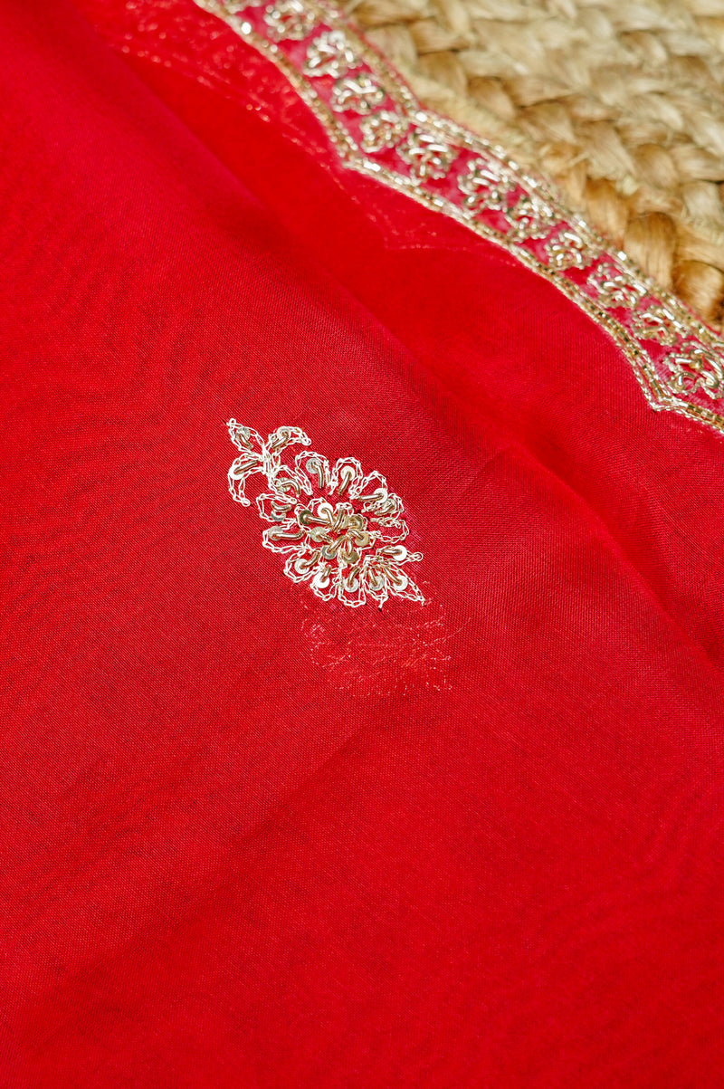 Designer Tomato Red Kora Silk Suit
