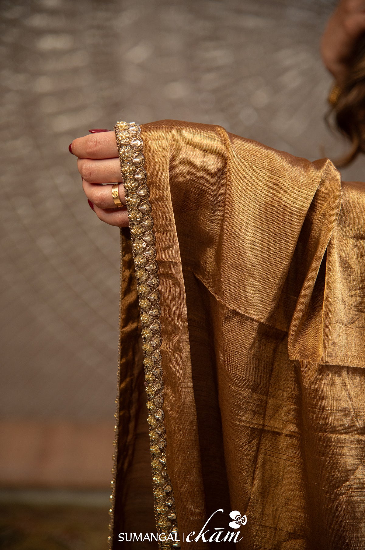 Designer Golden Silver Tissue Silk Party Wear Lehenga