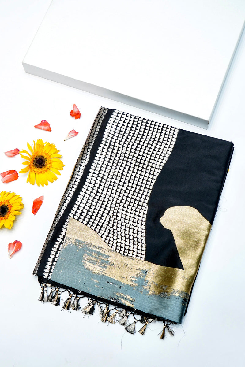 Handwoven Black Kadhwa Banarasi Katan Silk Saree