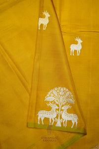 Handwoven Mustard Yellow Motif Banarasi Katan Silk Saree