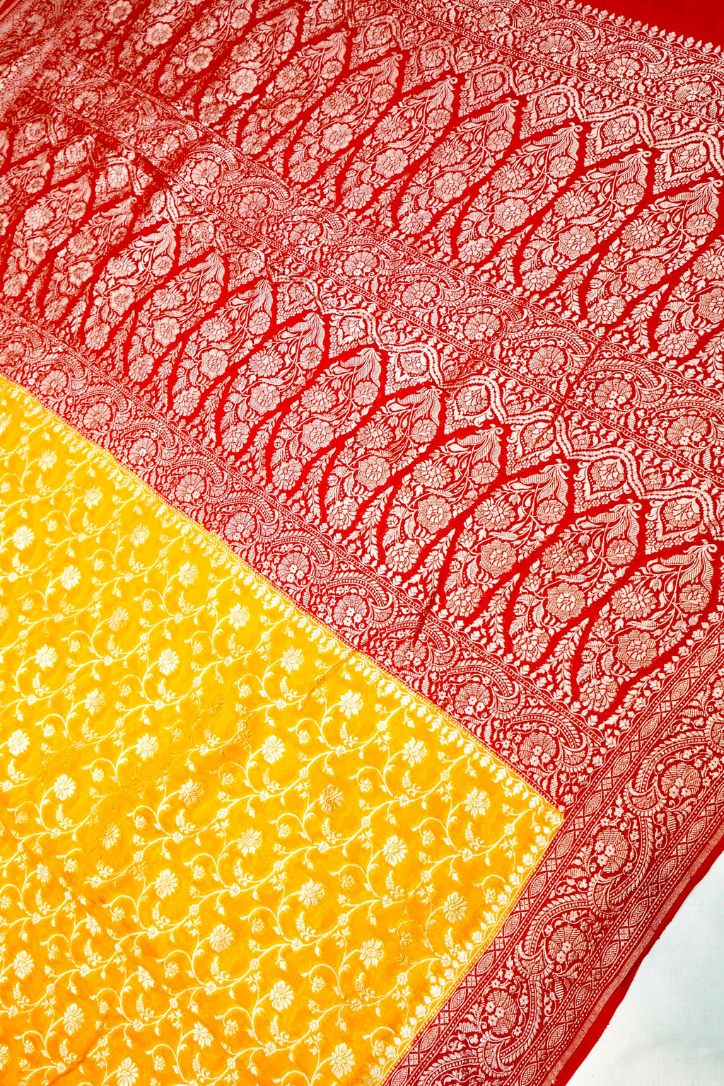 Handwoven Yellow Banarasi Khaddi Georgette Saree