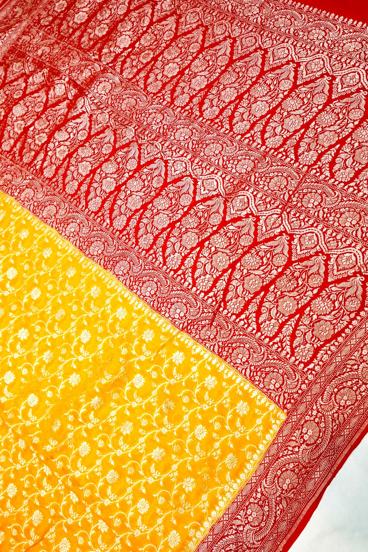 Handwoven Yellow Banarasi Khaddi Georgette Saree