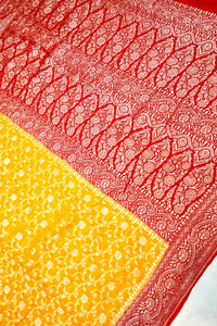 Handwoven Yellow Banarasi Khaddi Georgette Saree
