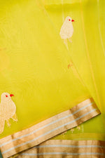 Handwoven Lemon Yellow Banarasi Kora Silk Saree