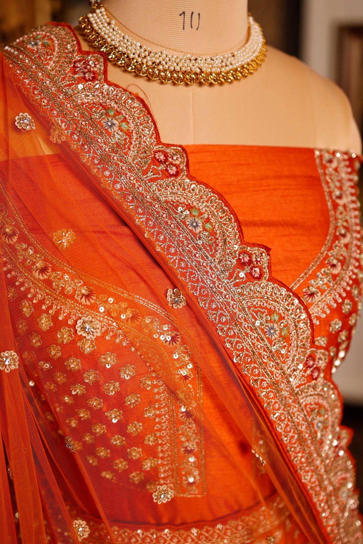 Designer Orange Raw Silk Bridal Lehenga