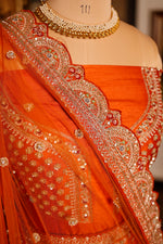 Designer Orange Raw Silk Bridal Lehenga