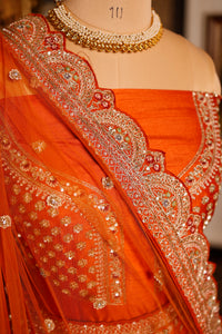 Designer Orange Raw Silk Bridal Lehenga