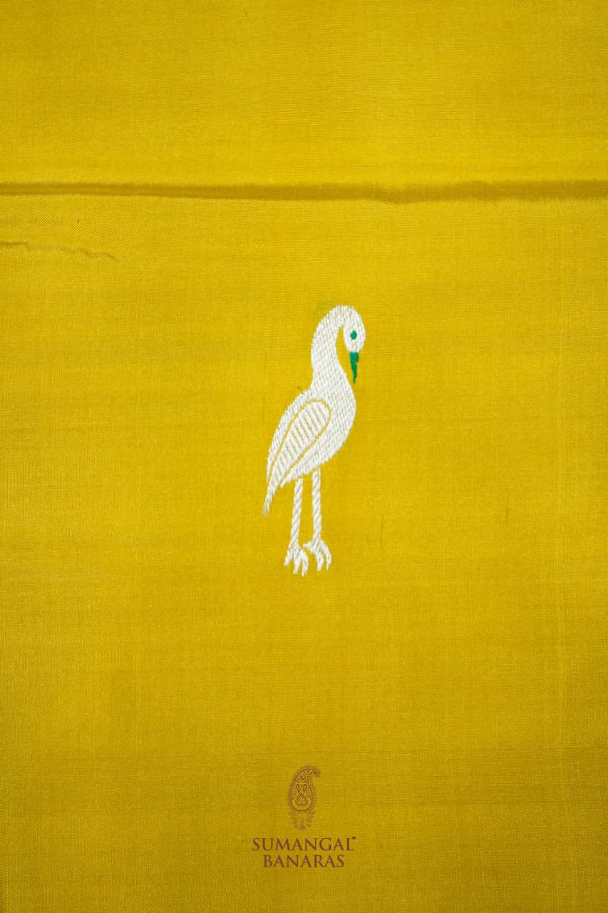 Handwoven Yellow Motif Banarasi Katan Silk Saree