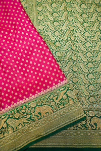 Handwoven Pink Banarasi Crepe Khaddi Saree