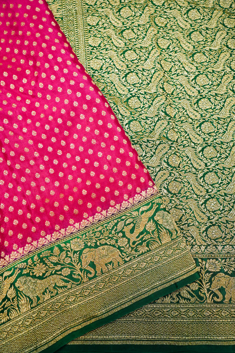 Handwoven Pink Banarasi Crepe Khaddi Saree