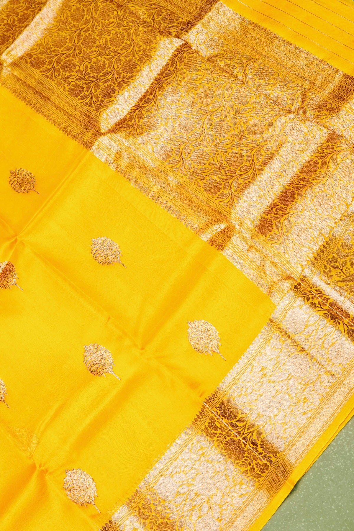Handwoven Lemon Yellow Banarasi Kora Silk Saree