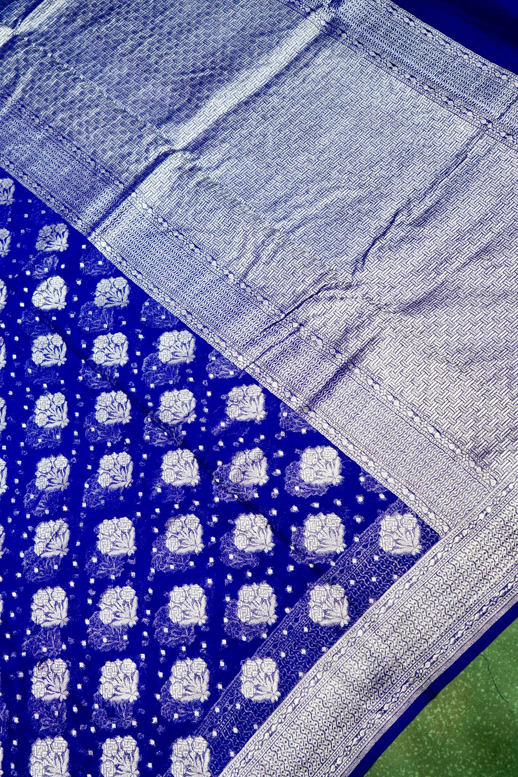 Handwoven Royal Blue Banarasi Khaddi Georgette Saree
