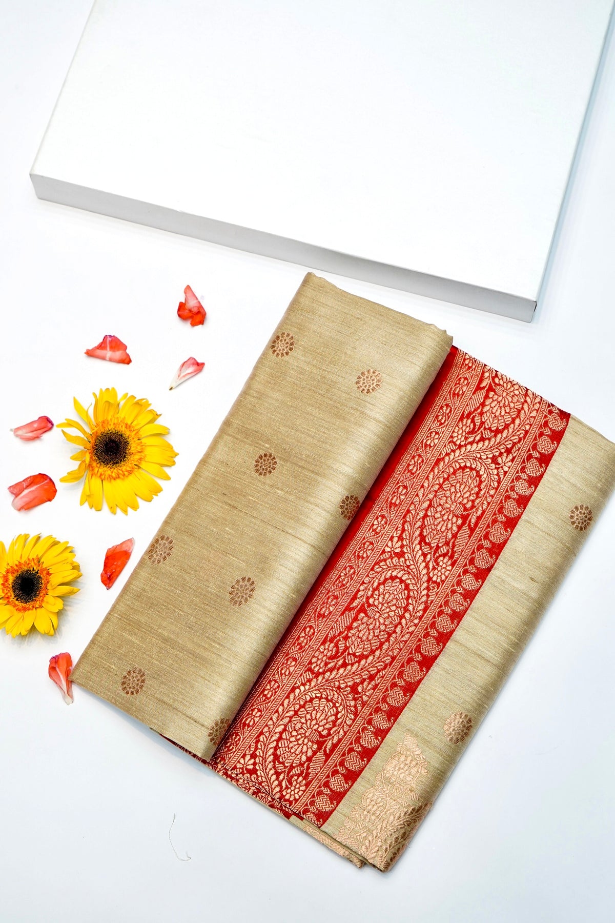 Handwoven Beige Banarasi Tussar Silk Saree