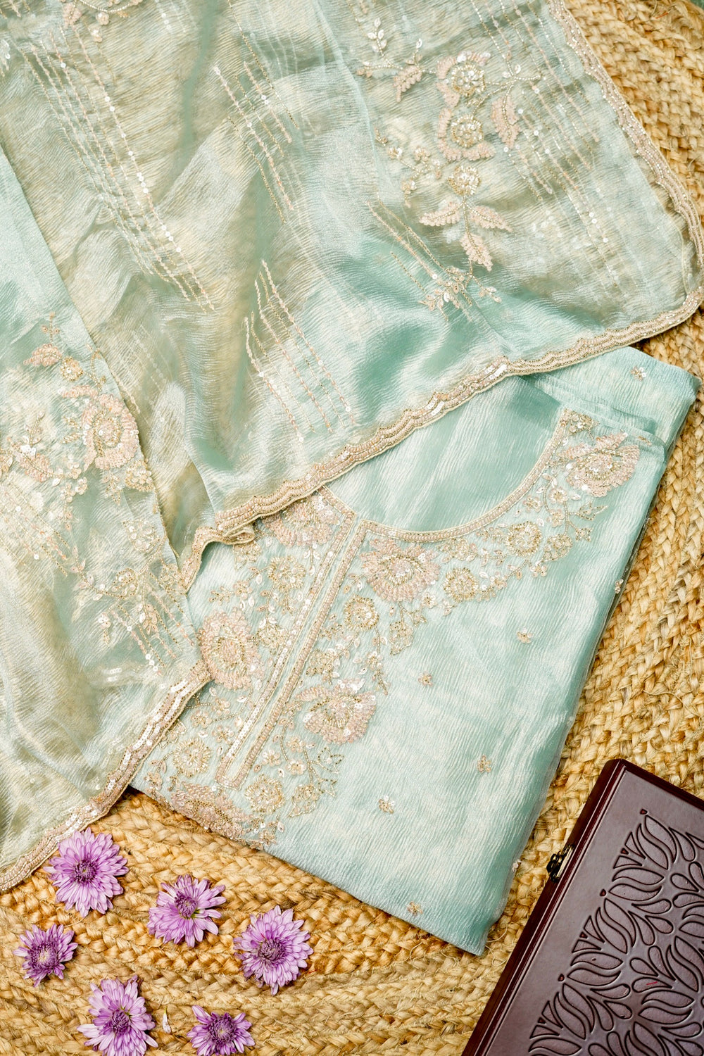 Designer Pista Green Crush Tissue Suit
