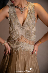 Designer Golden Tissue Silk Crop Top