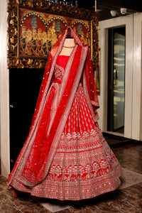 Designer Red Raw Silk Bridal Lehenga