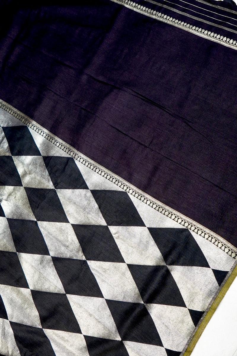 Handwoven Black Banarasi Moonga Silk Saree