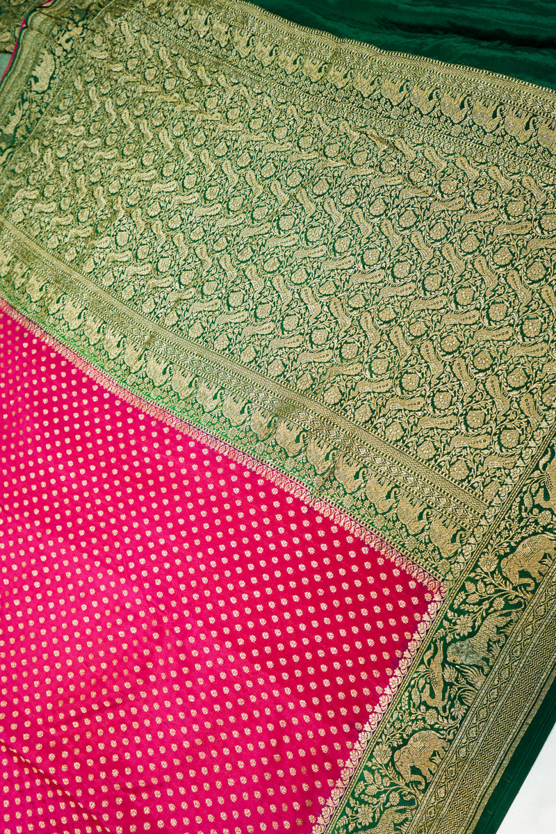 Handwoven Pink Banarasi Crepe Khaddi Saree