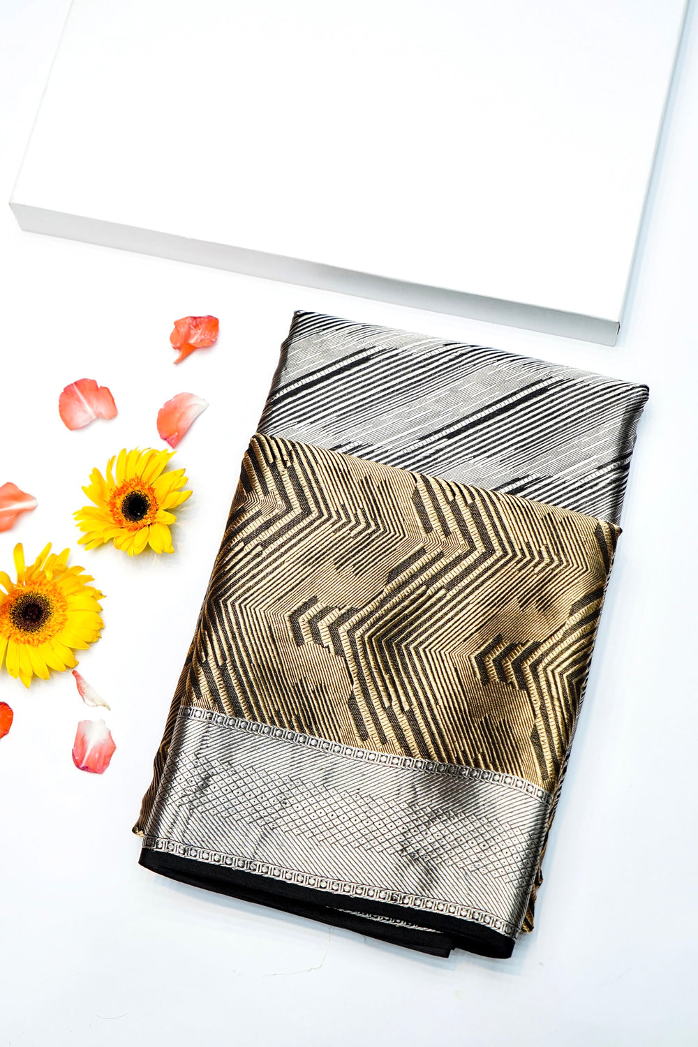 Handwoven Silver and Gold Banarasi Tissue Silk Saree