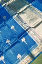 Handwoven Peacock Blue Banarasi Organza Saree