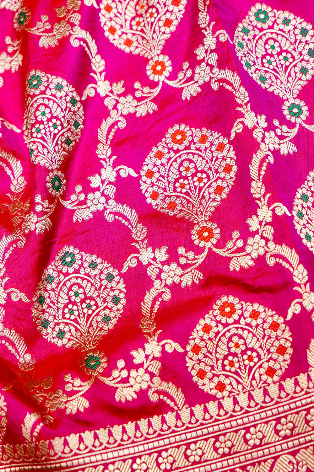 Handwoven Hot Pink Meenakari Kadhwa Banarasi Katan Silk Saree