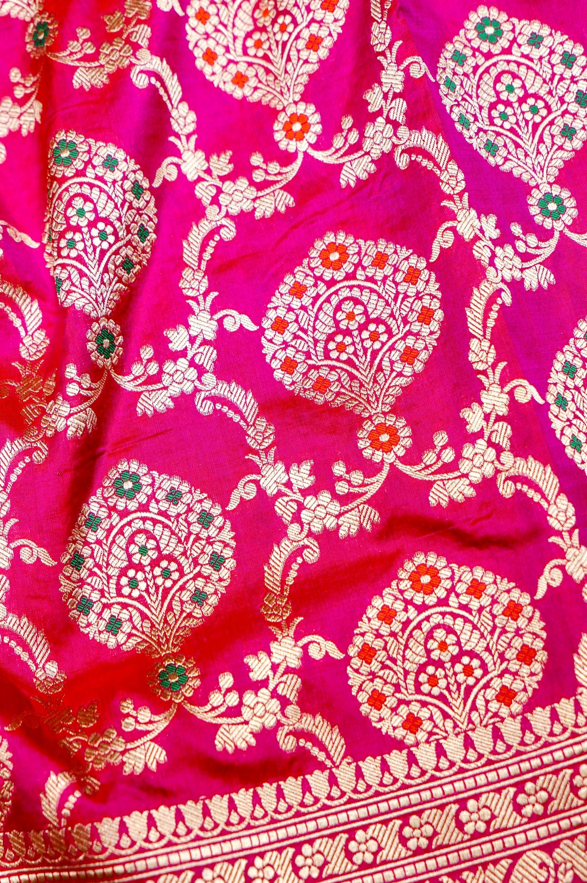 Handwoven Hot Pink Meenakari Kadhwa Banarasi Katan Silk Saree