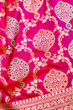 Handwoven Hot Pink Meenakari Kadhwa Banarasi Katan Silk Saree