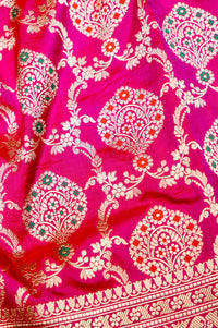 Handwoven Hot Pink Meenakari Kadhwa Banarasi Katan Silk Saree