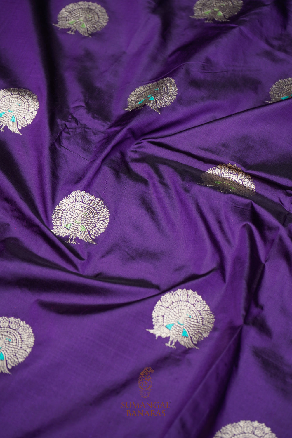 Handwoven Purple Motif Banarasi Katan Silk Saree