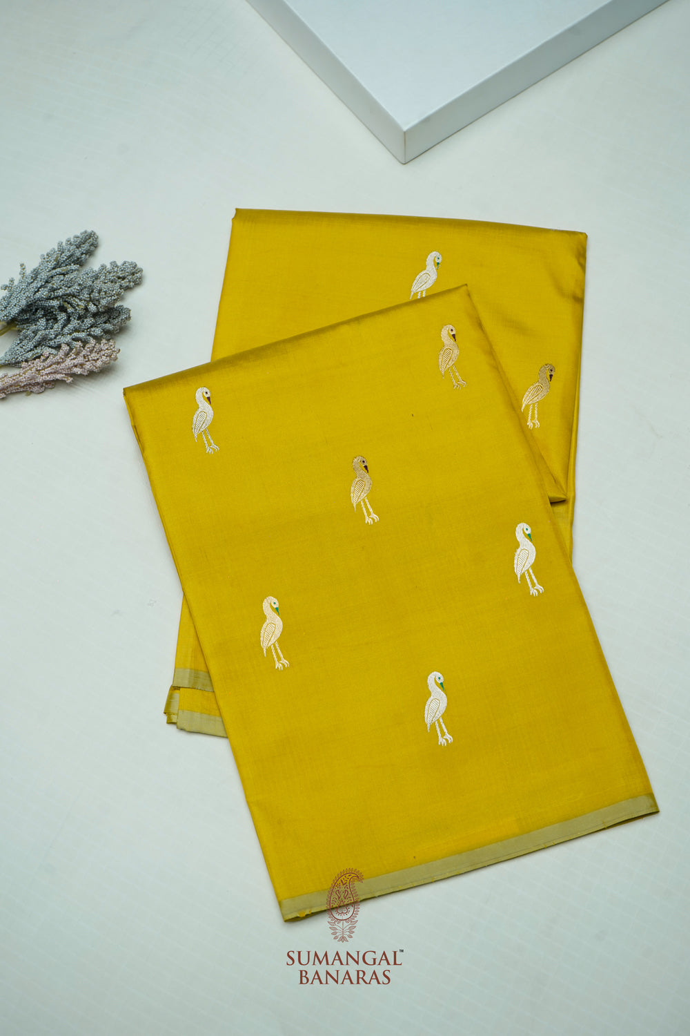 Handwoven Yellow Motif Banarasi Katan Silk Saree
