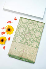 Handwoven Pista Green Meenakari Kadhwa Banarasi Katan Silk Saree