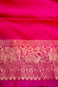 Handwoven Rani Pink Motif Banarasi Mashru Silk Saree