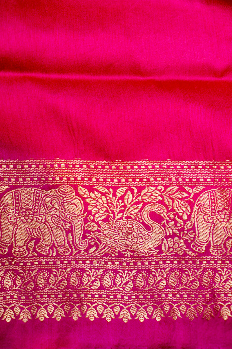 Handwoven Rani Pink Motif Banarasi Mashru Silk Saree