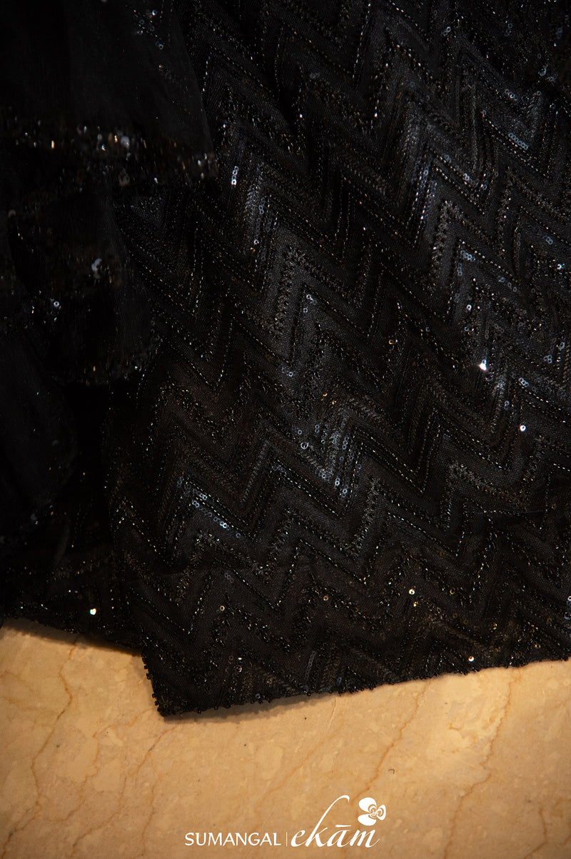 Designer Black Net Fish Cut Lehenga