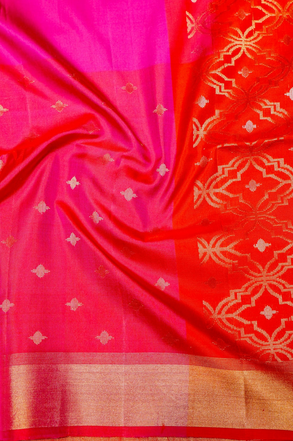 Handwoven Rust Orange Banarasi Mashru Silk Saree