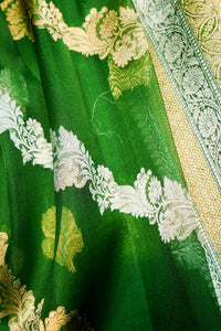 Handwoven Parrot Green Banarasi Organza Saree