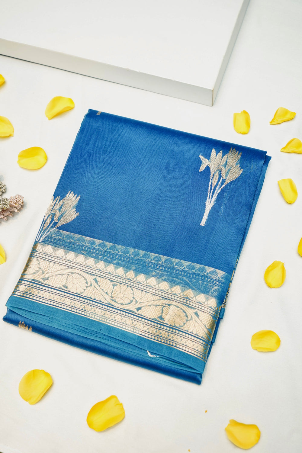 Handwoven Peacock Blue Banarasi Organza Saree