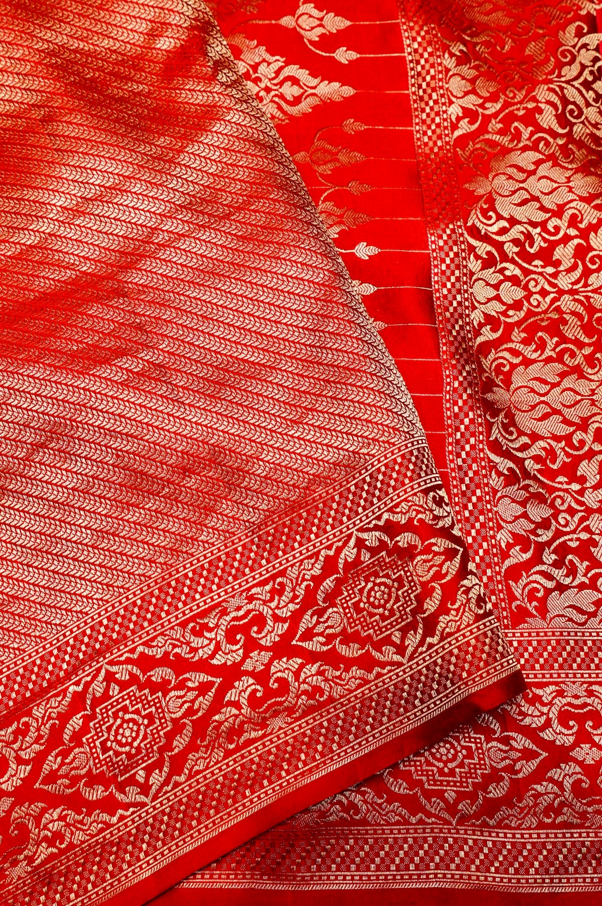Handwoven Rust Orange Banarasi Mashru Silk Saree