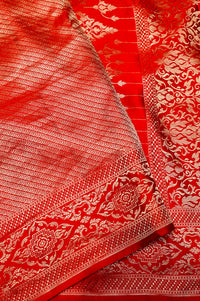 Handwoven Rust Orange Banarasi Mashru Silk Saree