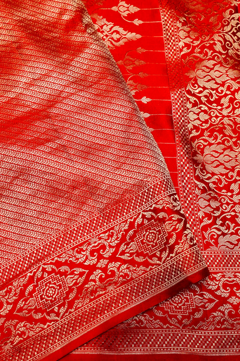 Handwoven Rust Orange Banarasi Mashru Silk Saree