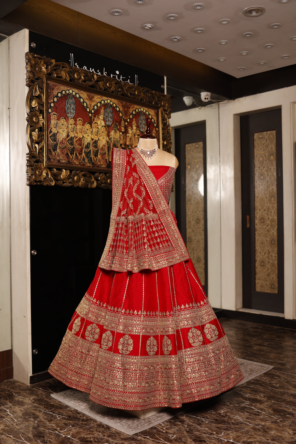 Designer Red Raw Silk Bridal Lehenga